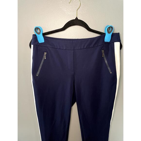 J. Mclaughlin Navy Larkin Ponte Pull On Skinny Pants with White Stripe Size 10 - Picture 2 of 7